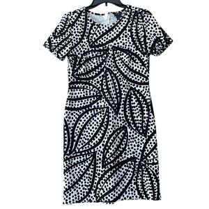 ANN TAYLOR FACTORY Women‎ Black White Dot Leaf Print Sheath Dress XS Cap Sleeve